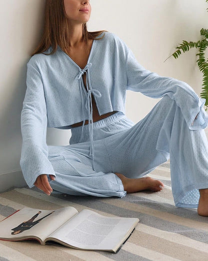 Curvvvy™ Cozy Knit Tie-Front Loungewear Set