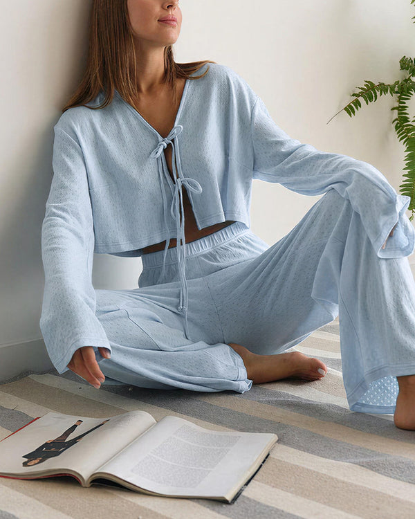 Curvvvy™ Cozy Knit Tie-Front Loungewear Set