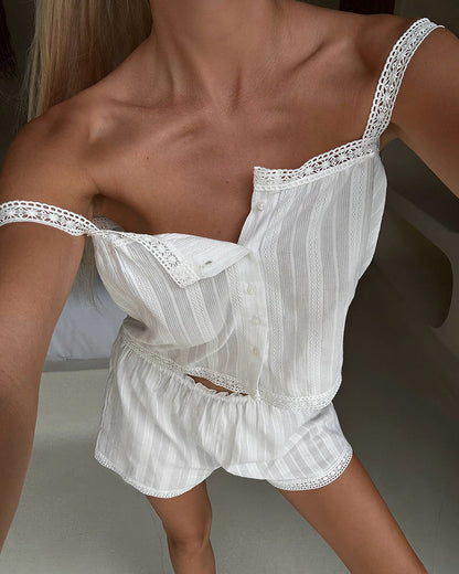 Curvvvy™ Cotton Breeze Lace Trim Cami Lounge Set