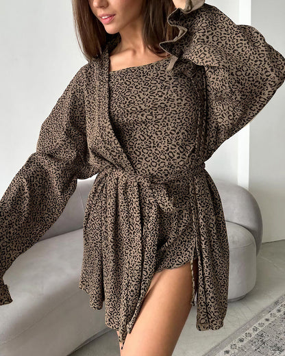 Curvvvy™ 3-Piece Leopard Ruffle Loungewear Set