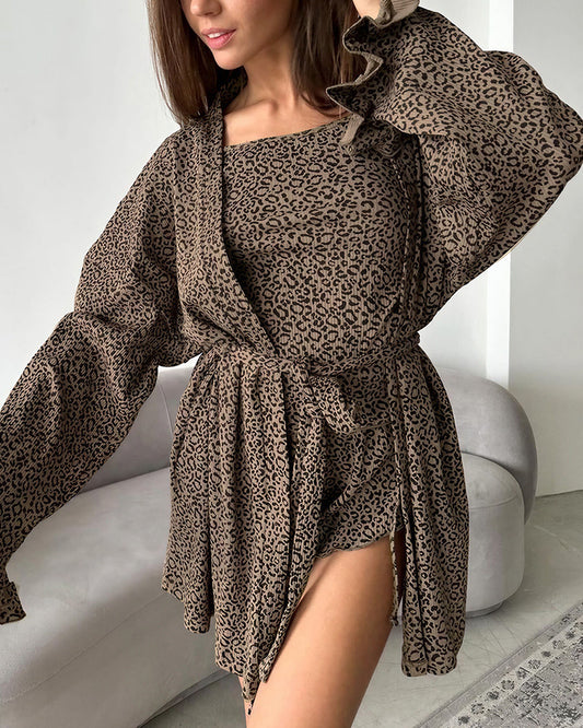 Curvvvy™ 3-Piece Leopard Ruffle Loungewear Set