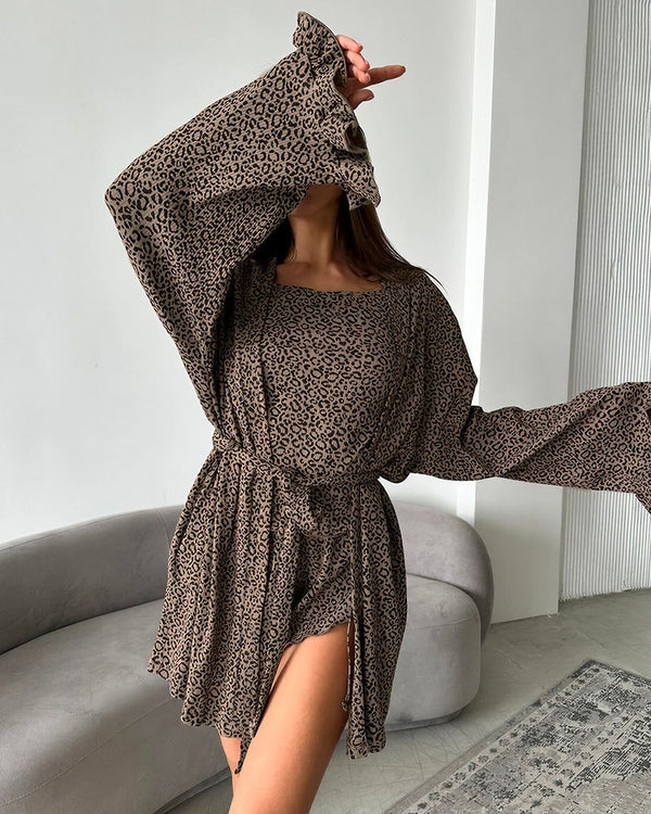 Curvvvy™ 3-Piece Leopard Ruffle Loungewear Set