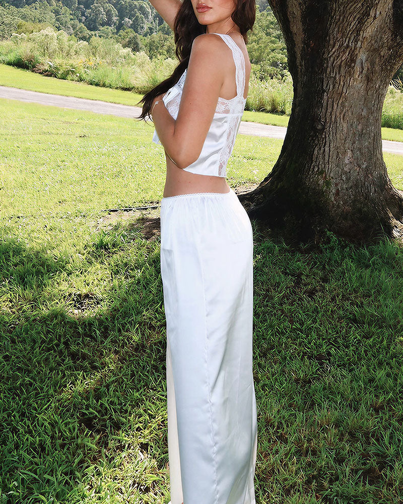 Curvvvy™ Silky Lace Cami & Wide-Leg Pants Two-Piece Lounge Set