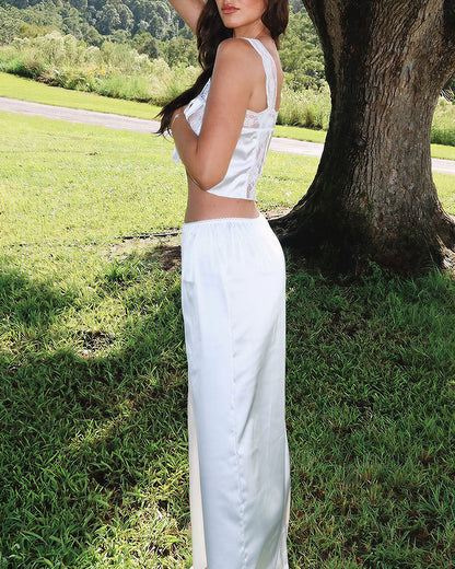Curvvvy™ Silky Lace Cami & Wide-Leg Pants Two-Piece Lounge Set