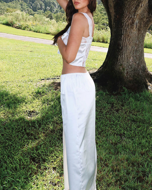 Curvvvy™ Silky Lace Cami & Wide-Leg Pants Two-Piece Lounge Set