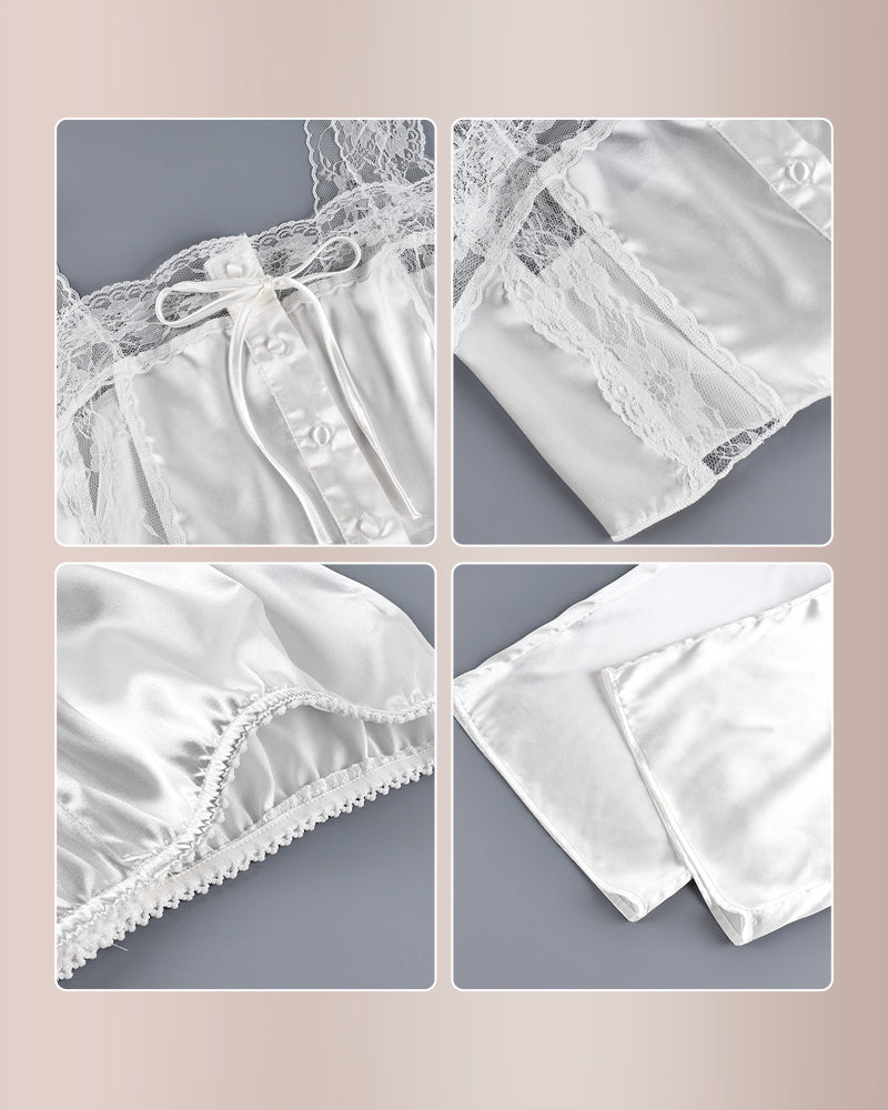 Curvvvy™ Silky Lace Cami & Wide-Leg Pants Two-Piece Lounge Set