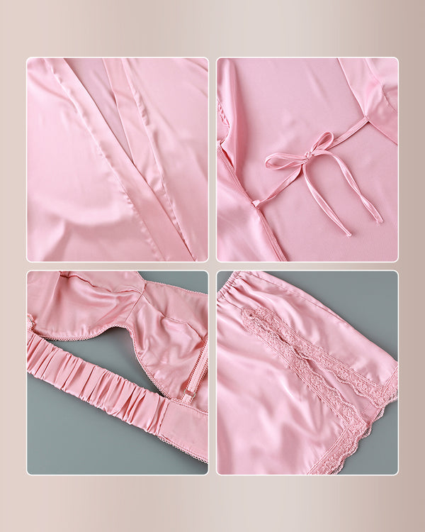 Curvvvy™ 3-Piece Satin Lace Loungewear Set