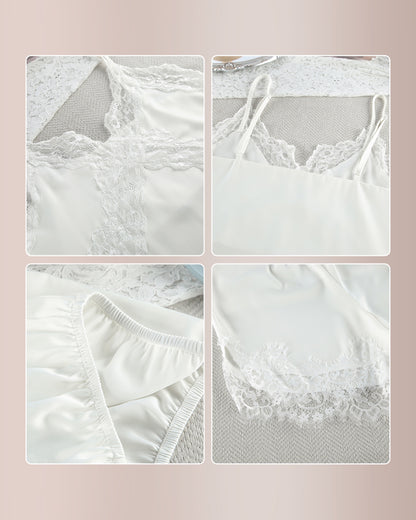 Curvvvy™ V-Neck Lace Trim Cooling Silk Pajama Set