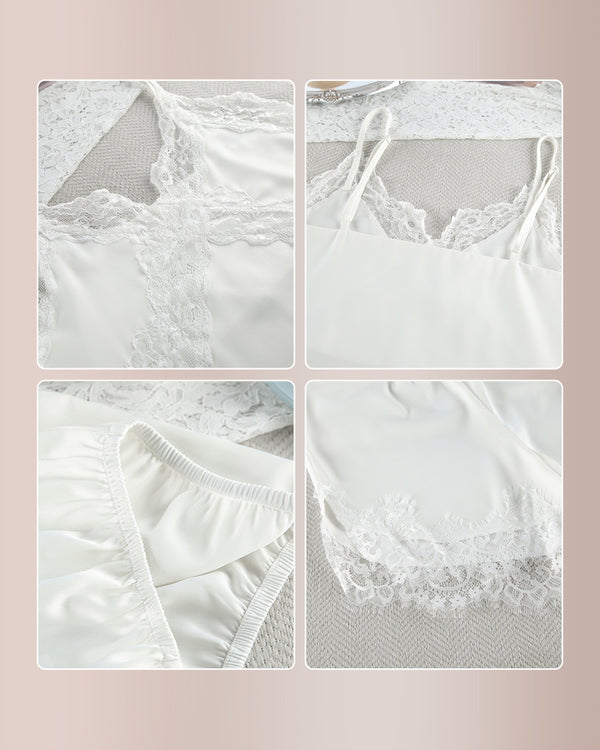 Curvvvy™ V-Neck Lace Trim Cooling Silk Pajama Set