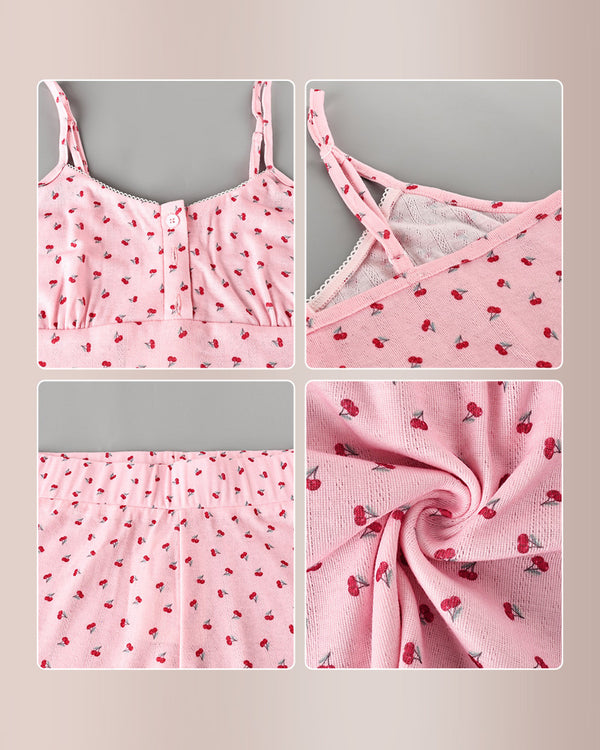 Curvvvy™ Sweet Cherry Print Knit Cami & Shorts Pajama Set