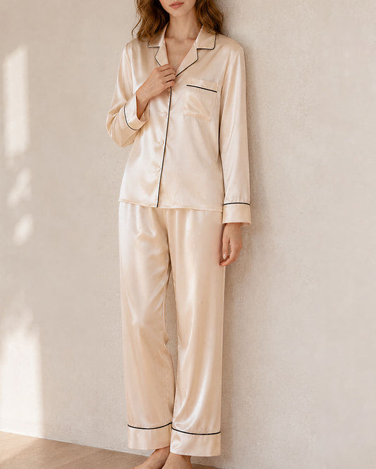 Curvvvy™ Classic 100% Mulberry Silk Pajama Set - Long Sleeve Loungewear