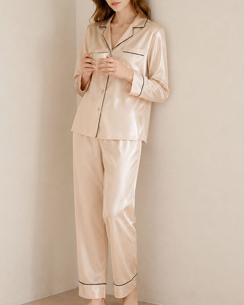 Curvvvy™ Classic 100% Mulberry Silk Pajama Set - Long Sleeve Loungewear
