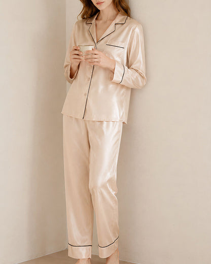 Curvvvy™ Classic 100% Mulberry Silk Pajama Set - Long Sleeve Loungewear