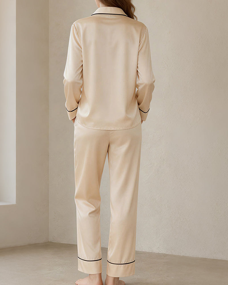 Curvvvy™ Classic 100% Mulberry Silk Pajama Set - Long Sleeve Loungewear