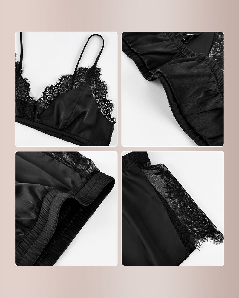 Curvvvy™ Lace-Trimmed Satin Camisole Pajama Set