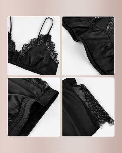 Curvvvy™ Lace-Trimmed Satin Camisole Pajama Set