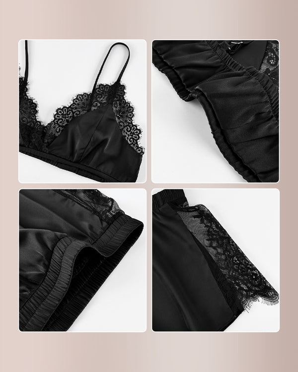 Curvvvy™ Lace-Trimmed Satin Camisole Pajama Set