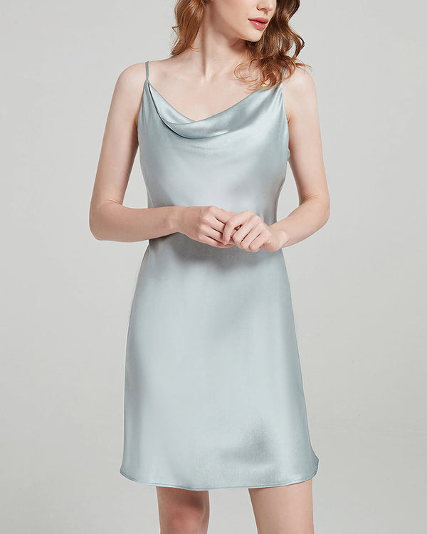 Curvvvy™ 100% Mulberry Silk Cowl Neck Slip Dress