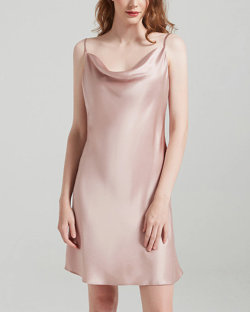 Curvvvy™ 100% Mulberry Silk Cowl Neck Slip Dress