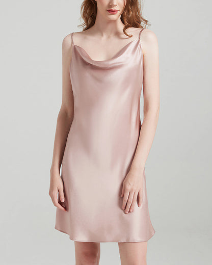 Curvvvy™ 100% Mulberry Silk Cowl Neck Slip Dress