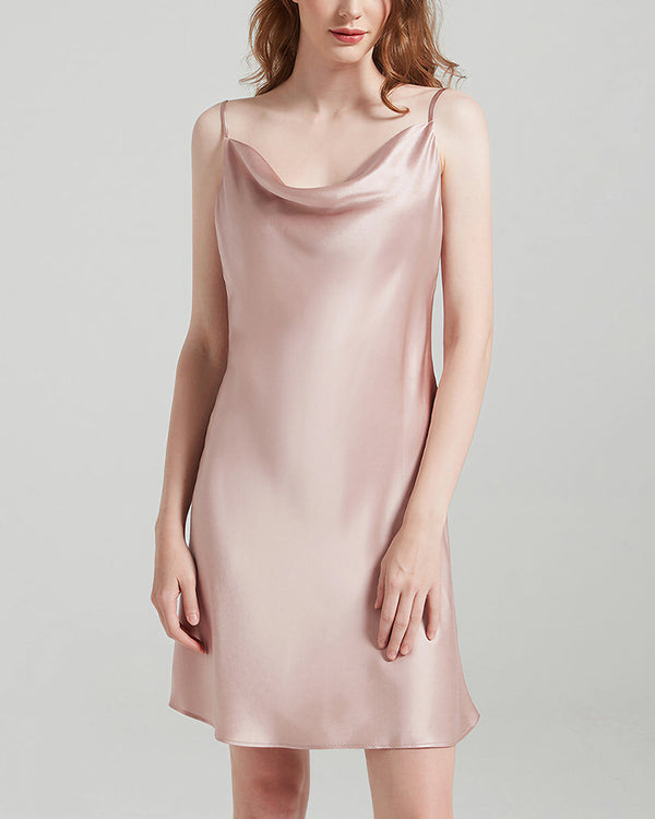Curvvvy™ 100% Mulberry Silk Cowl Neck Slip Dress