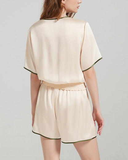 Curvvvy™ 100% Mulberry Silk Contrast Trim Short Pajama Set