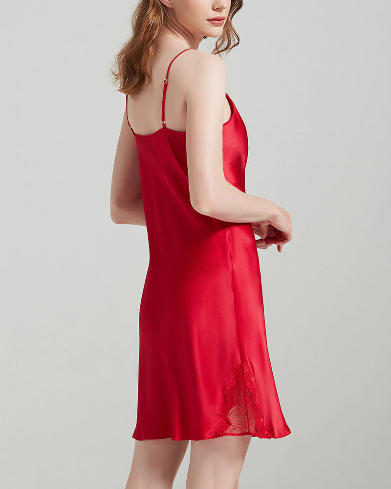 Curvvvy™ 100% Mulberry Silk V-Neck Lace Slip Dress Nightgown