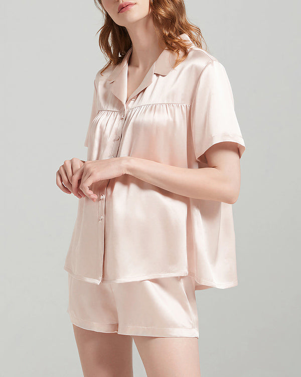 Curvvvy™ Mulberry Silk Pleated Short Pajama Set