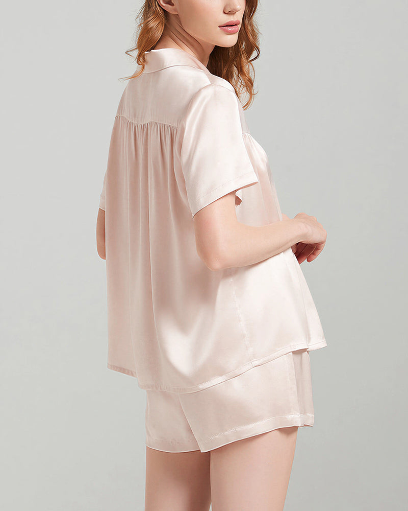 Curvvvy™ Mulberry Silk Pleated Short Pajama Set