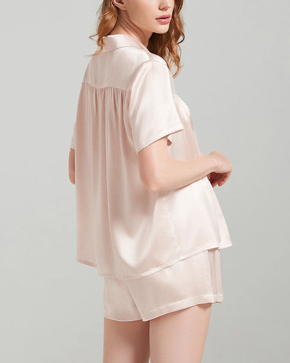 Curvvvy™ Mulberry Silk Pleated Short Pajama Set