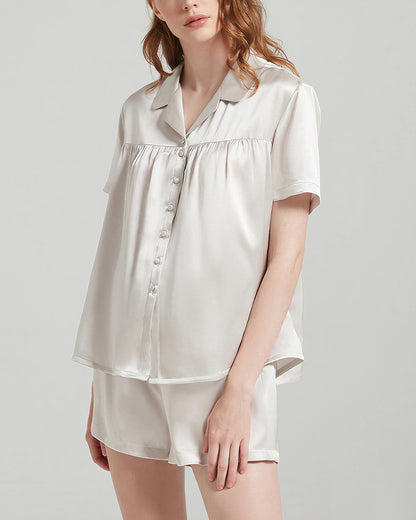 Curvvvy™ Mulberry Silk Pleated Short Pajama Set