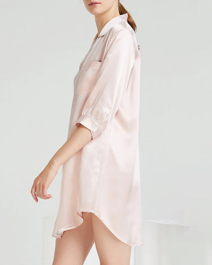 Curvvvy™ Mulberry Silk Boyfriend Sleepshirt With Contrast Piping