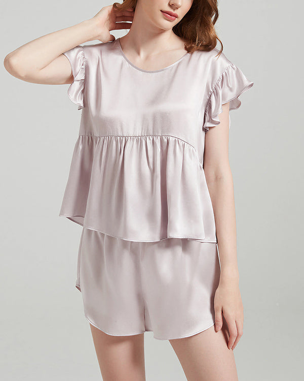 Curvvvy™ Pure Silk Flutter Sleeve Pajama Set
