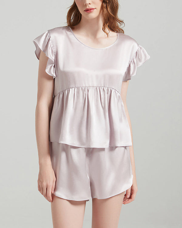 Curvvvy™ Pure Silk Flutter Sleeve Pajama Set