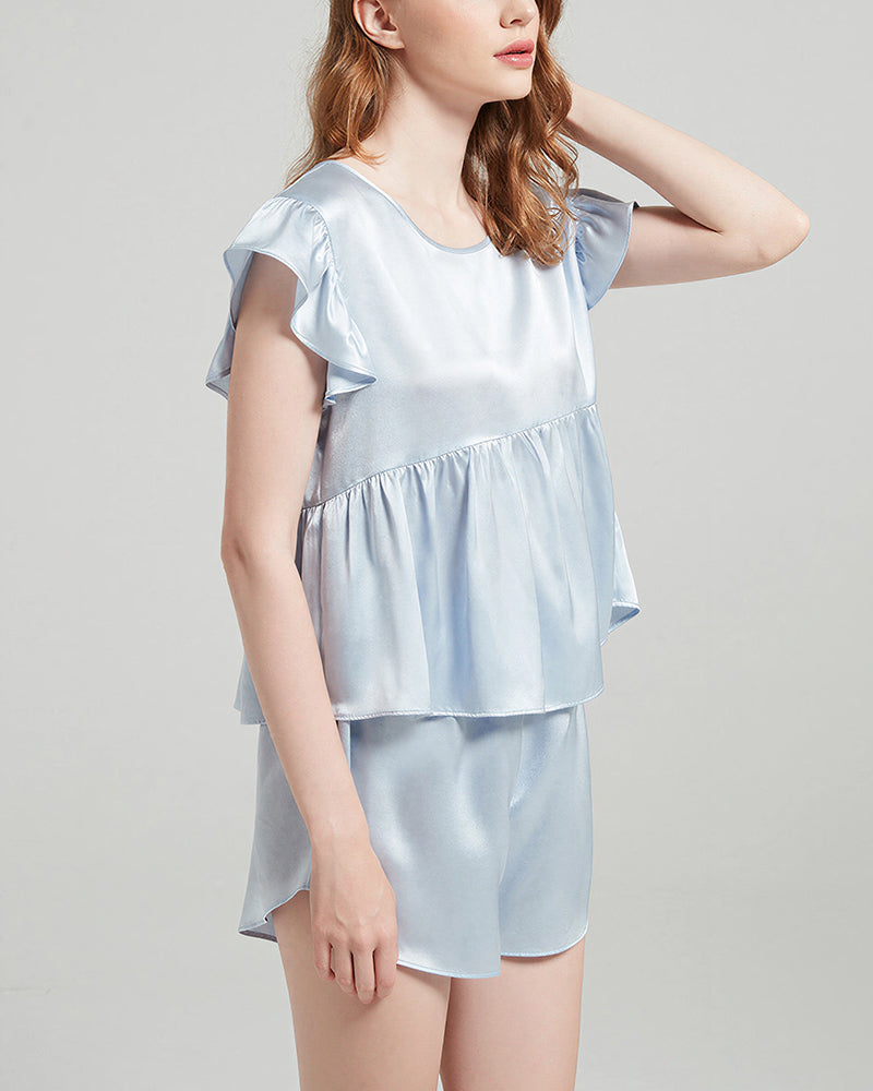 Curvvvy™ Pure Silk Flutter Sleeve Pajama Set