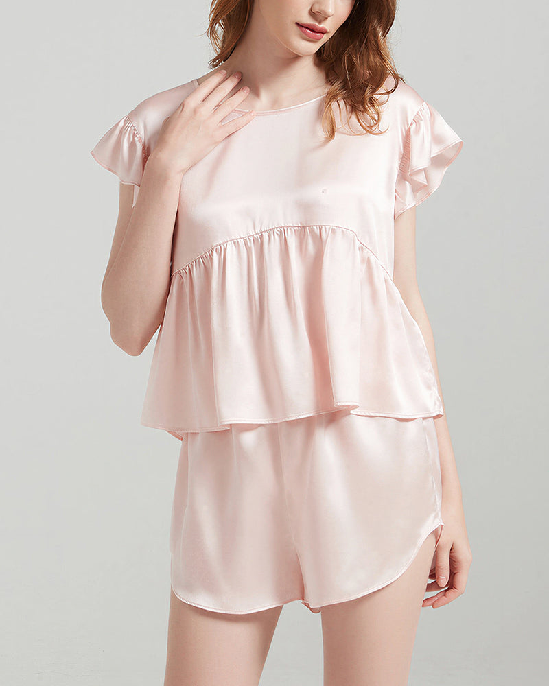 Curvvvy™ Pure Silk Flutter Sleeve Pajama Set