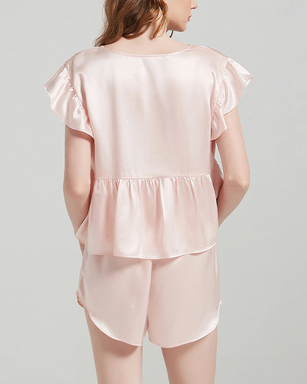 Curvvvy™ Pure Silk Flutter Sleeve Pajama Set