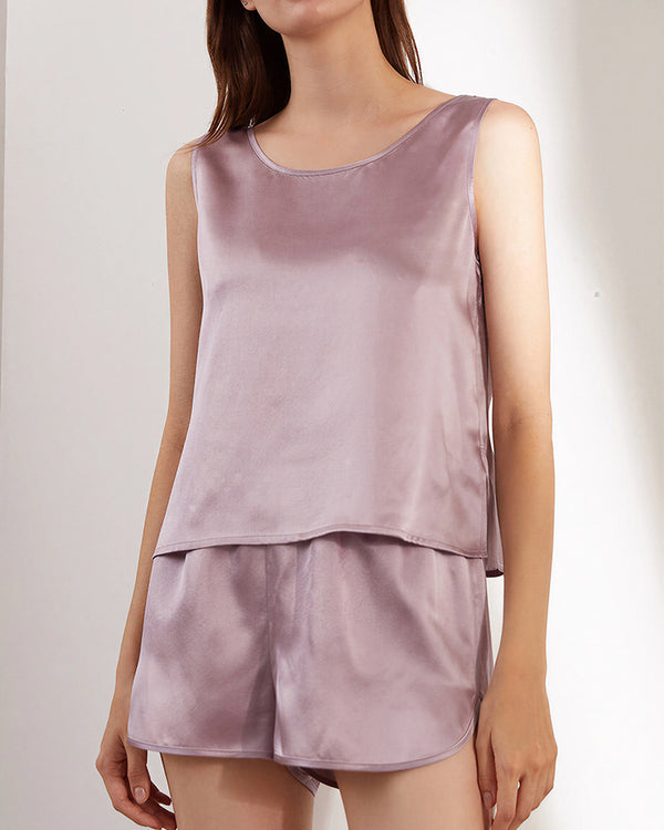 Curvvvy™ 100% Mulberry Silk Lounge Set - Sleeveless Tank & Shorts Sleepwear