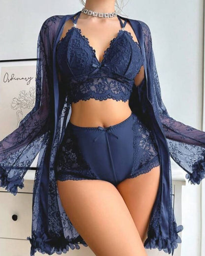 Curvvvy™ BlossomLace Sheer Lace Sleepwear 3-Piece Set