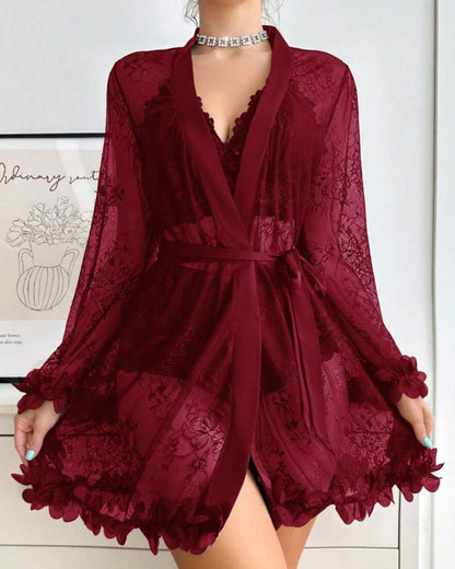Curvvvy™ BlossomLace Sheer Lace Sleepwear 3-Piece Set