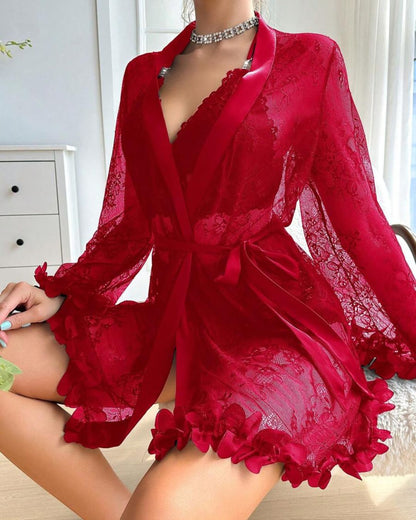 Curvvvy™ BlossomLace Sheer Lace Sleepwear 3-Piece Set