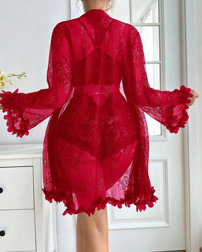 Curvvvy™ BlossomLace Sheer Lace Sleepwear 3-Piece Set