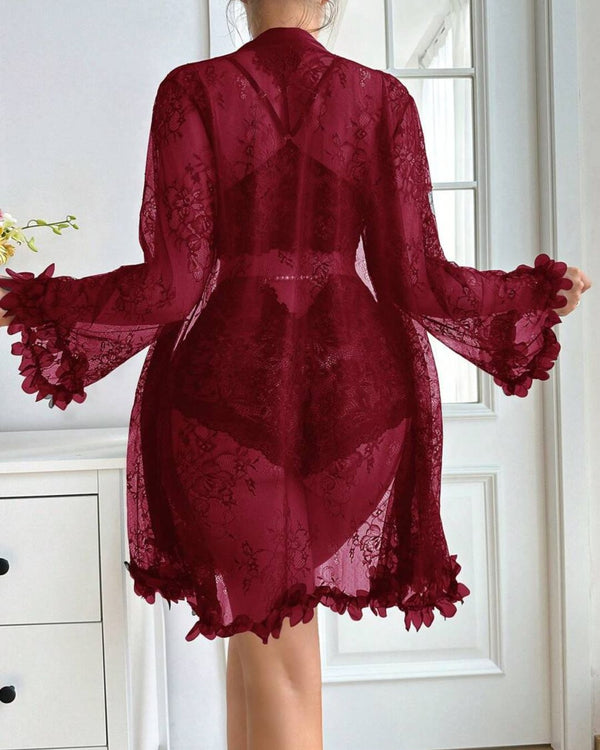 Curvvvy™ BlossomLace Sheer Lace Sleepwear 3-Piece Set