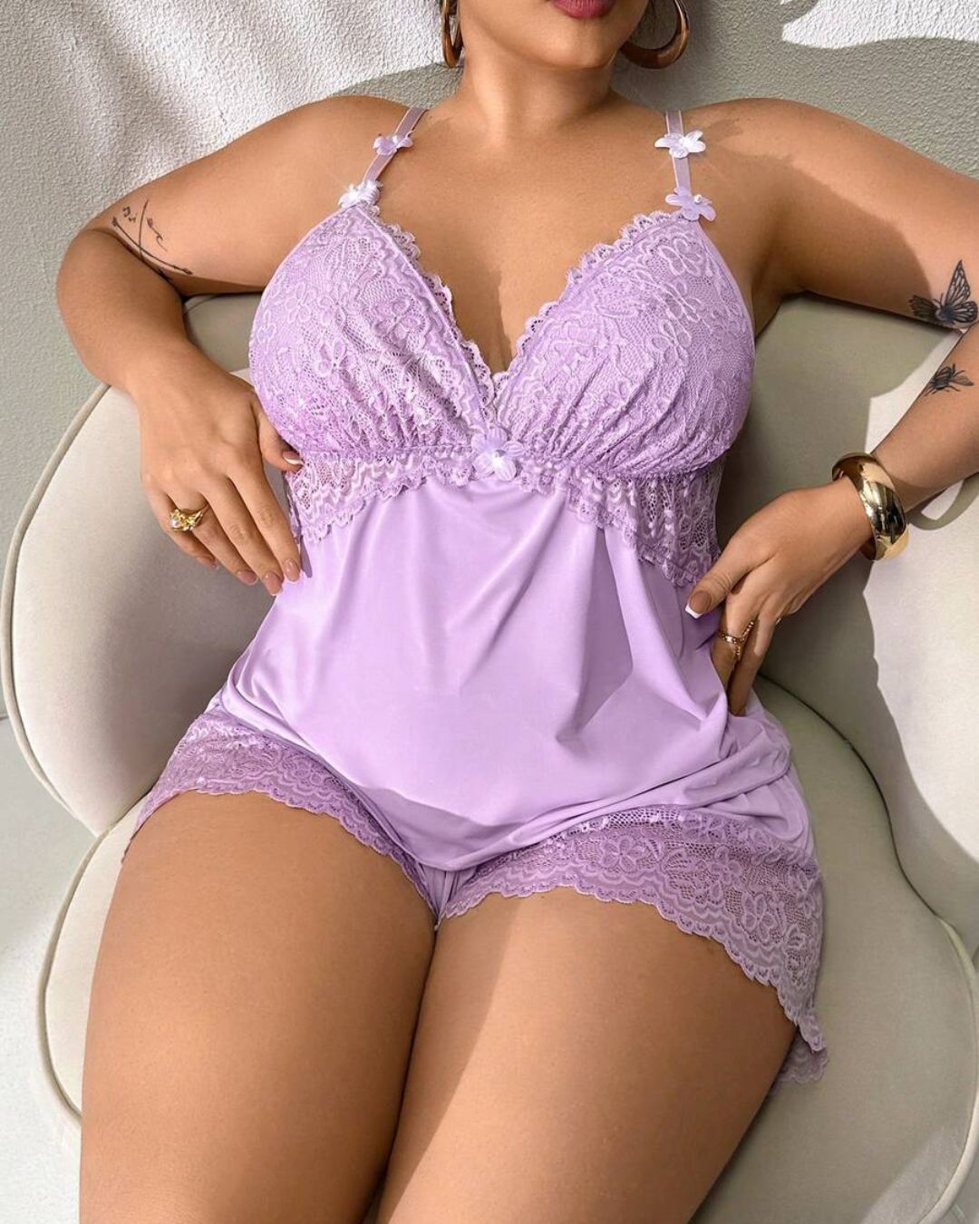 Curvvvy™ Plus Size Romantic Lace Cami Pajama Set