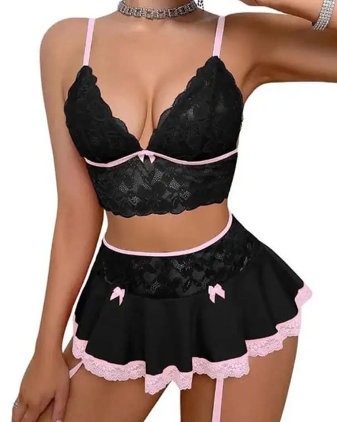 Curvvvy™ Sweetheart Floral Lace Lingerie Skirt Set