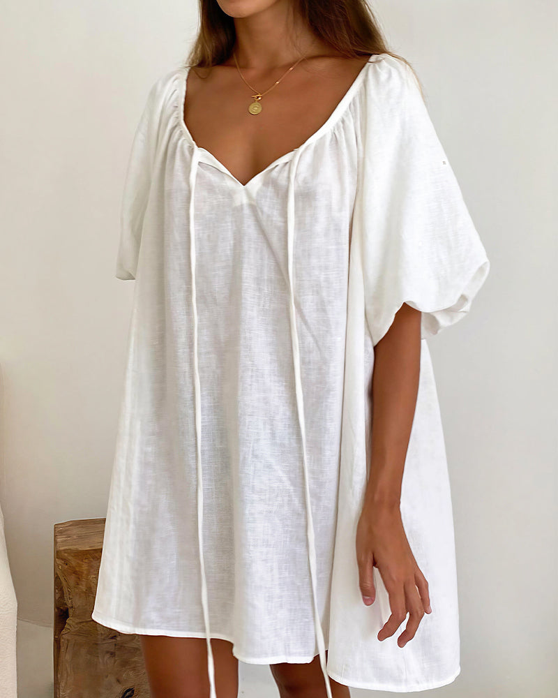 Curvvvy™ Cotton White Tie-Front Loungewear Dress Sleepwear