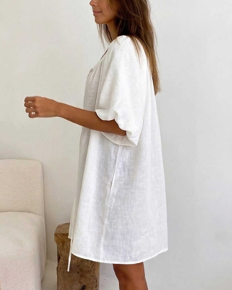 Curvvvy™ Cotton White Tie-Front Loungewear Dress Sleepwear