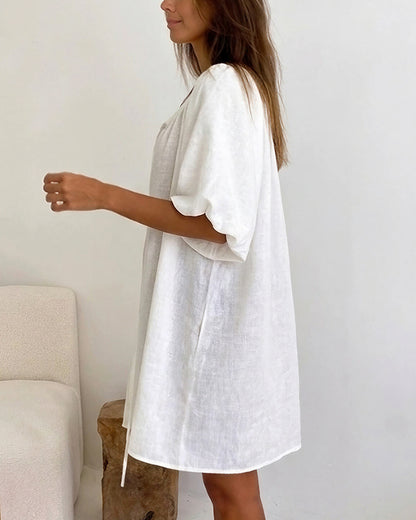Curvvvy™ Cotton White Tie-Front Loungewear Dress Sleepwear