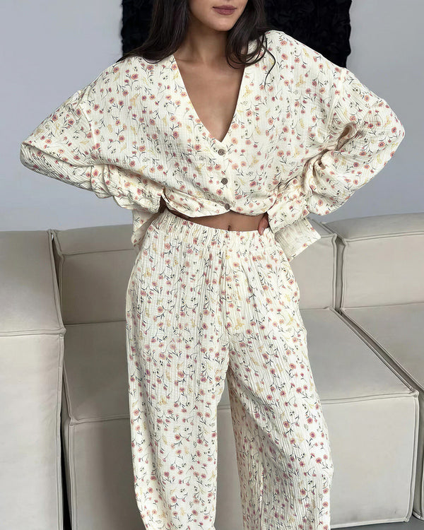 Curvvvy® CozyWear – Schwarzes Langarm-Pyjama-Set mit Hose 