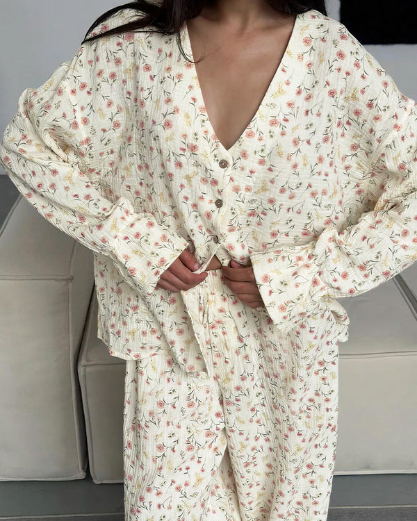 Curvvvy® CozyWear – Schwarzes Langarm-Pyjama-Set mit Hose 